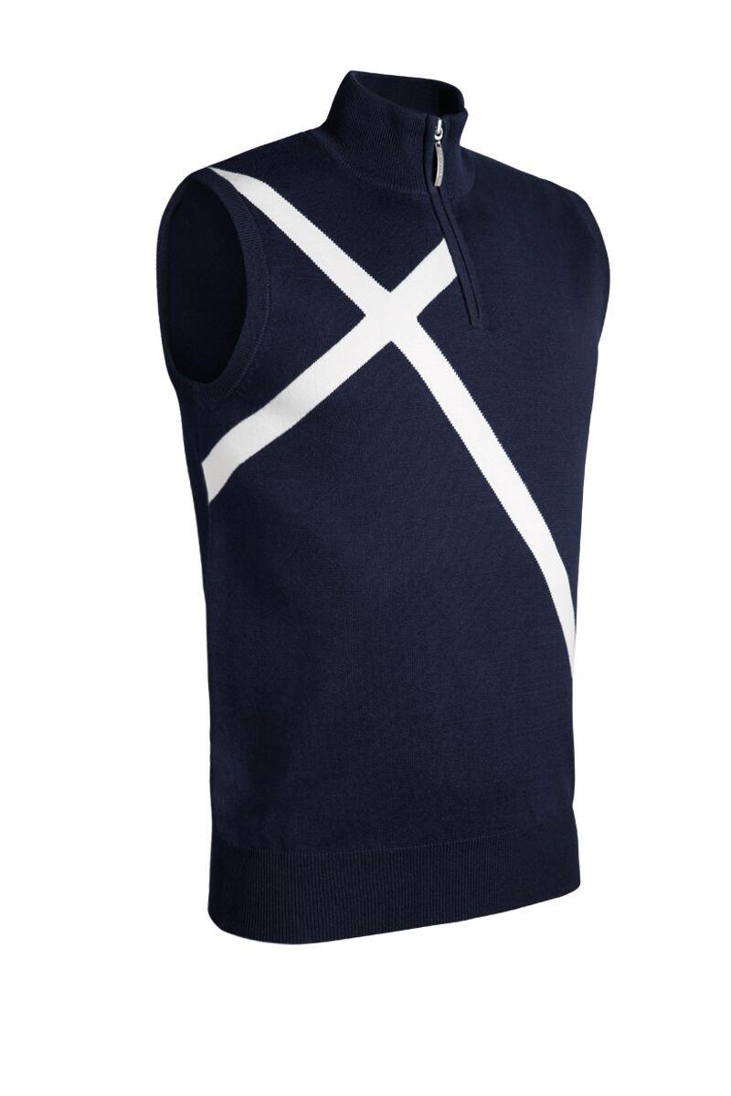 Mens Quarter Zip Saltire Cross Cotton Golf Slipover Navy/White L