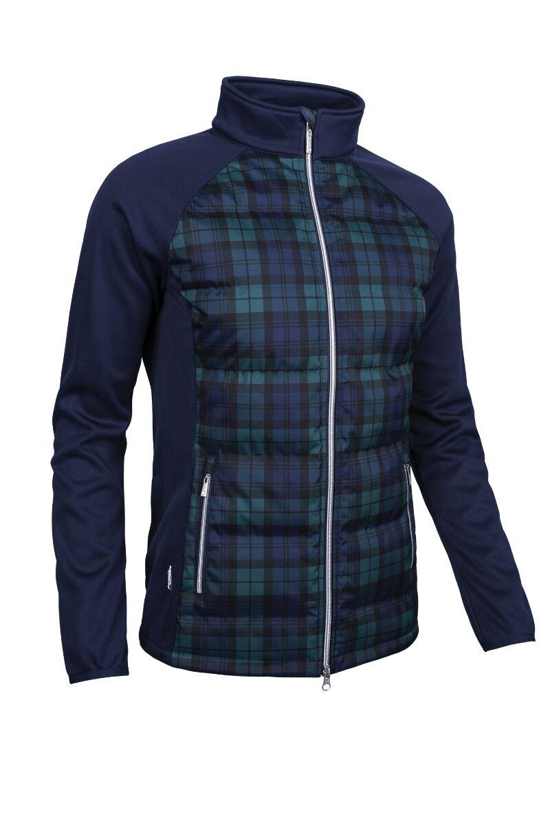 Ladies Zip Front Bonded Padded Hybrid Down Golf Jacket Navy/Tartan S