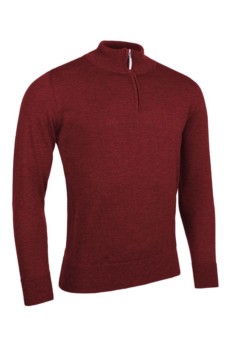 Mens Quarter Zip Water Repellent Lightweight Lined Merino Blend Golf Sweater Garnet Marl L