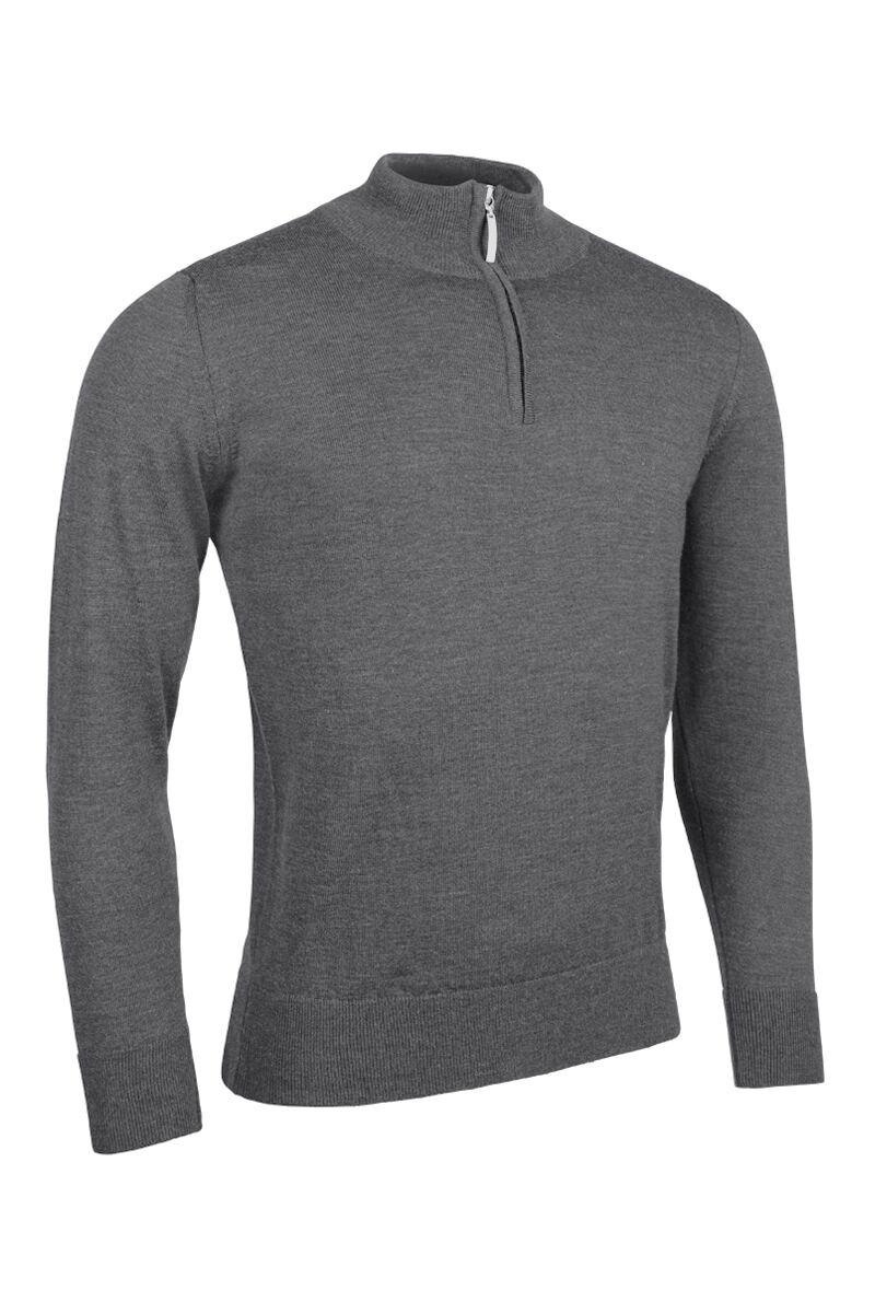 Mens Quarter Zip Water Repellent Lightweight Lined Merino Blend Golf Sweater Mid Grey M