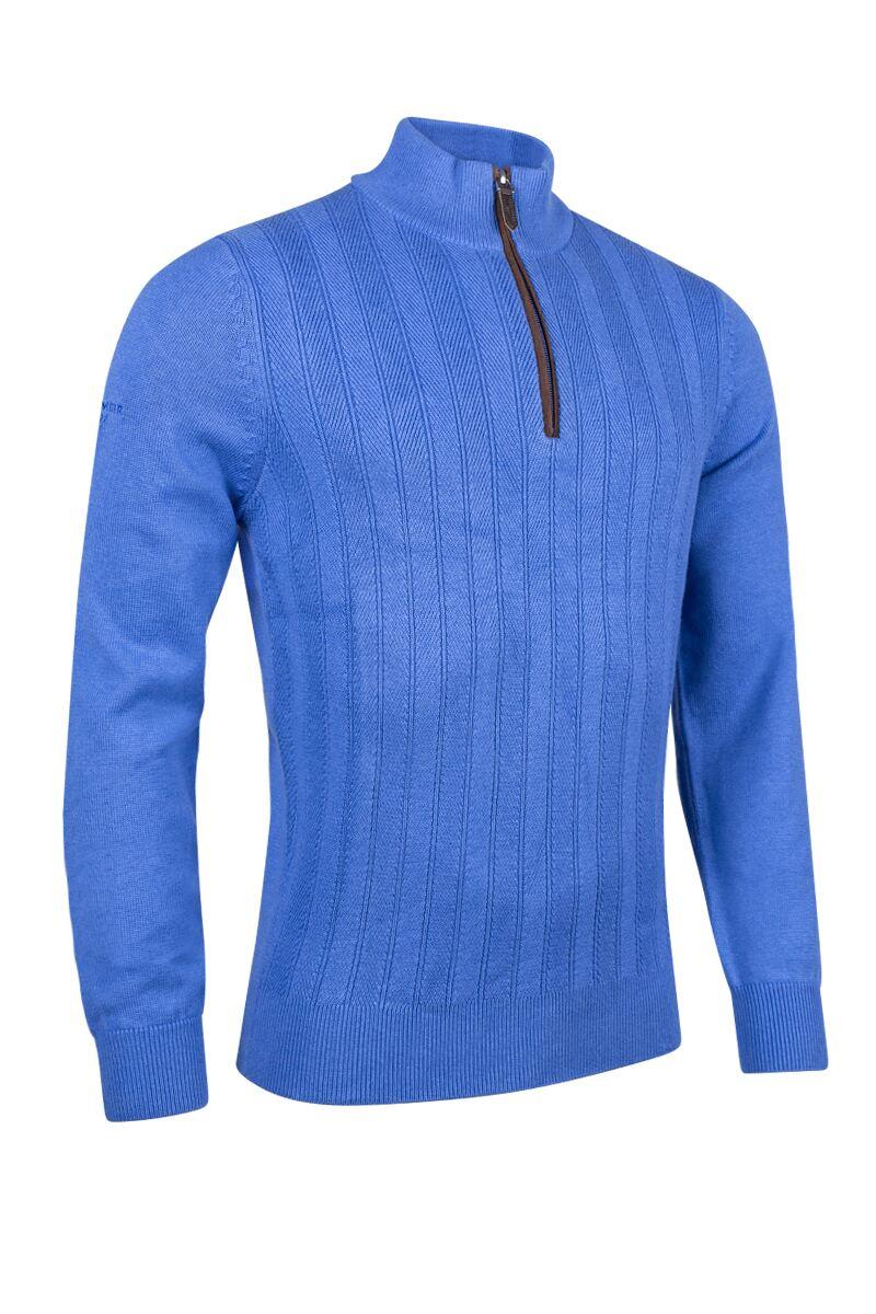 Mens Quarter Zip Herringbone Touch of Cashmere Golf Sweater Tahiti Marl XL