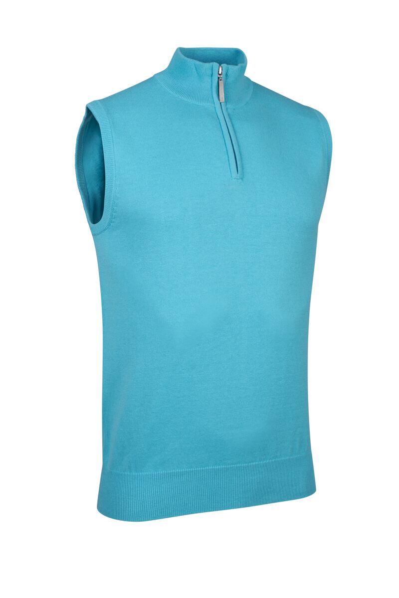 Mens Quarter Zip Lightweight Cotton Golf Slipover Aqua L