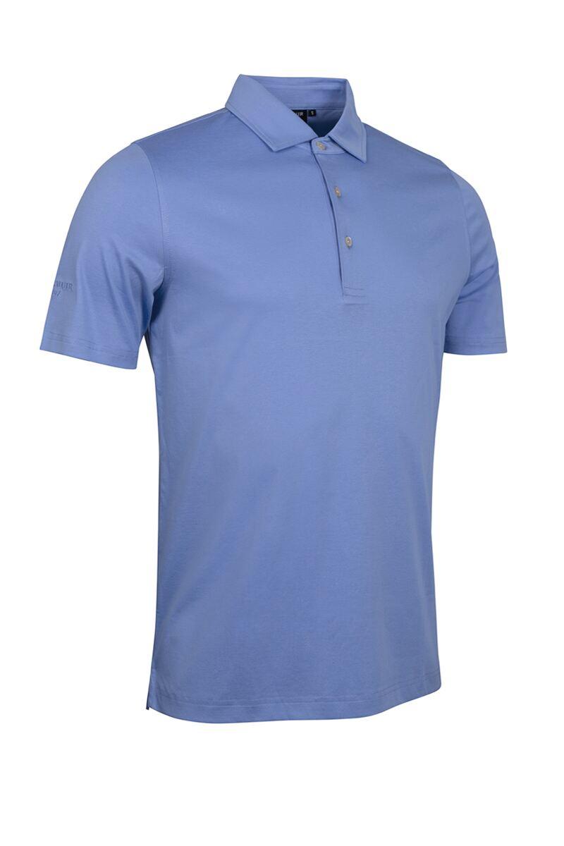 Mens Plain Tailored Collar Mercerised Cotton Golf Shirt Light Blue XXL