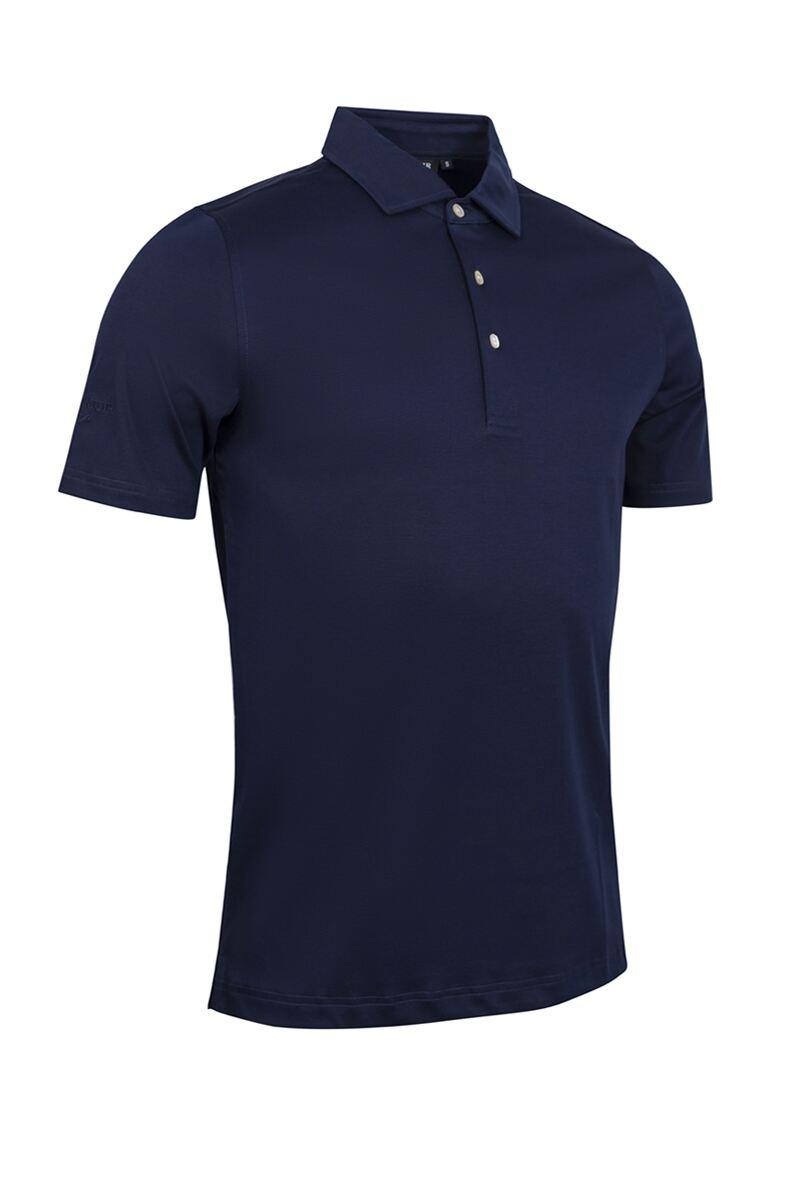 Mens Plain Tailored Collar Mercerised Cotton Golf Shirt Navy XXL