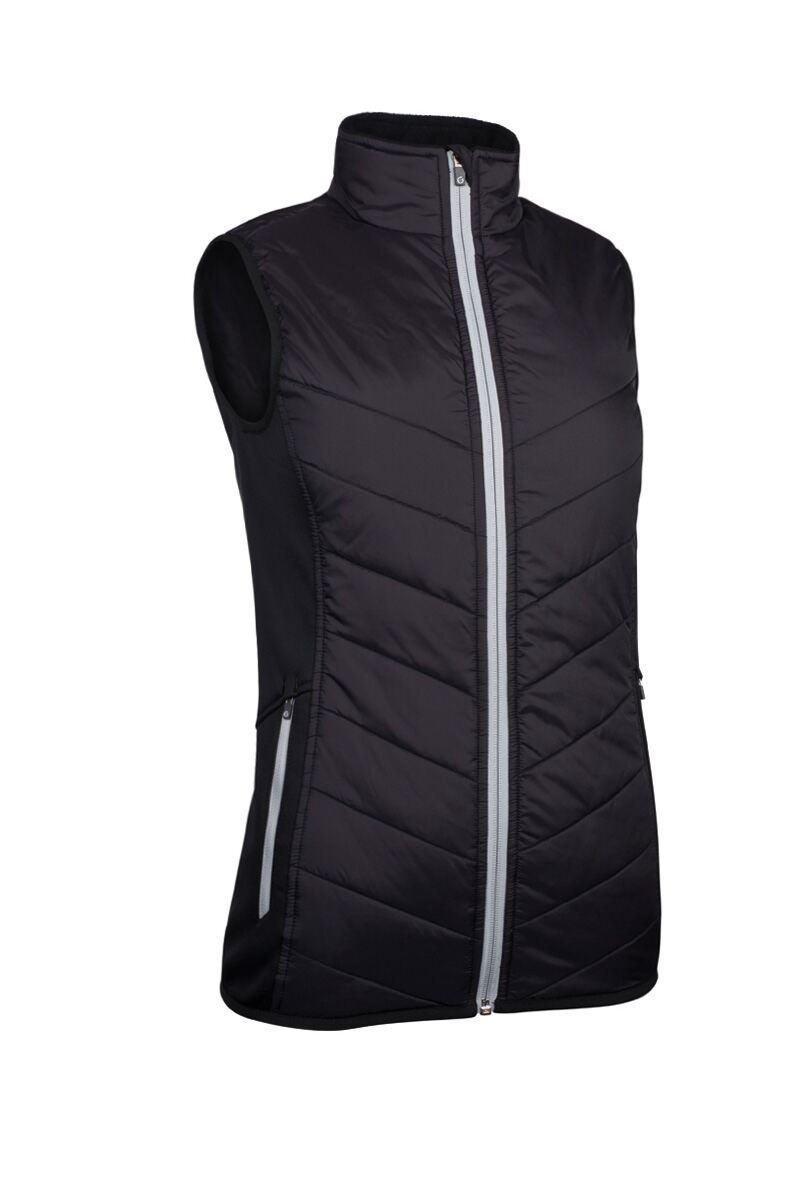 Ladies Zip Front Padded Stretch Panel Performance Golf Gilet Sale Black/Silver S