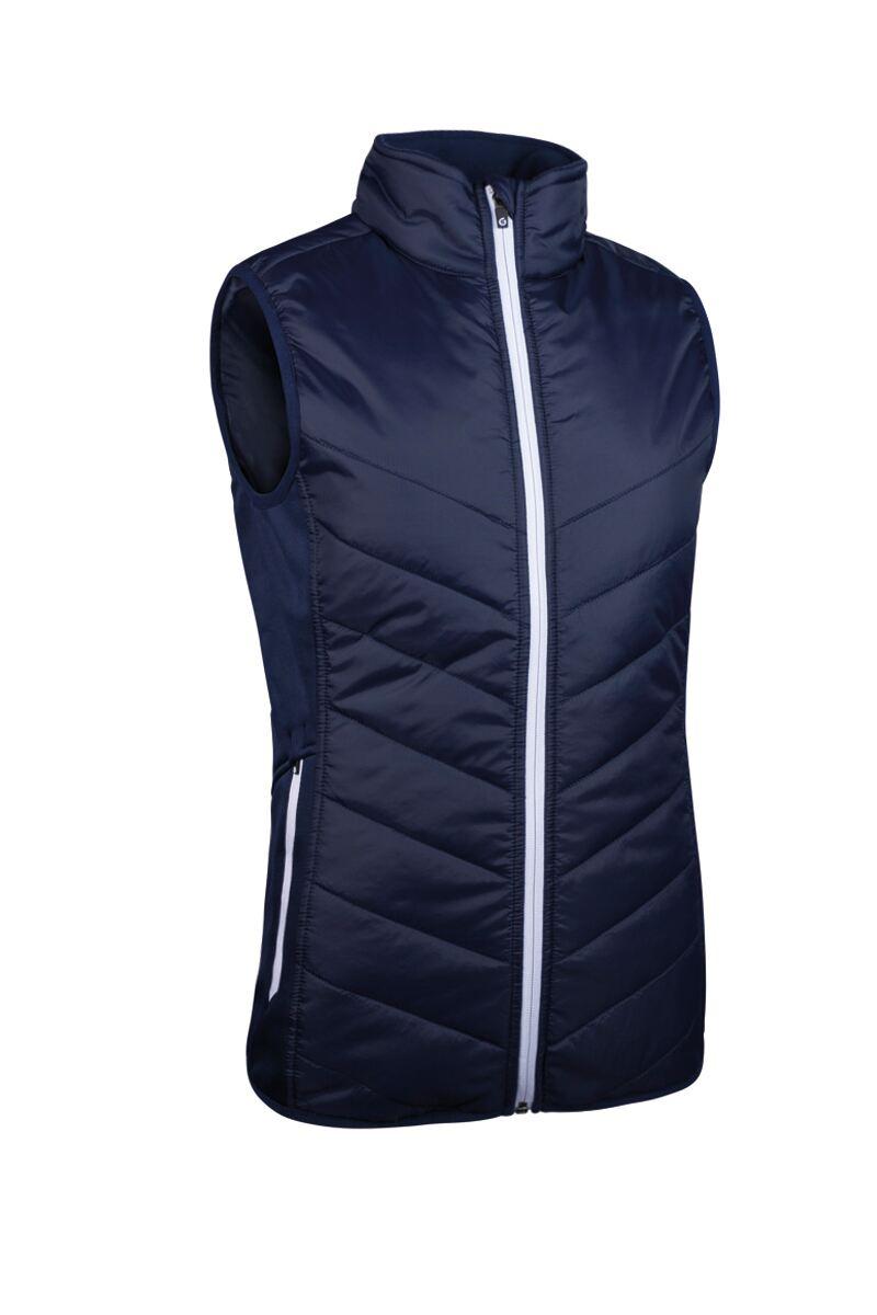 Ladies Zip Front Padded Stretch Panel Performance Golf Gilet Sale Navy/White S