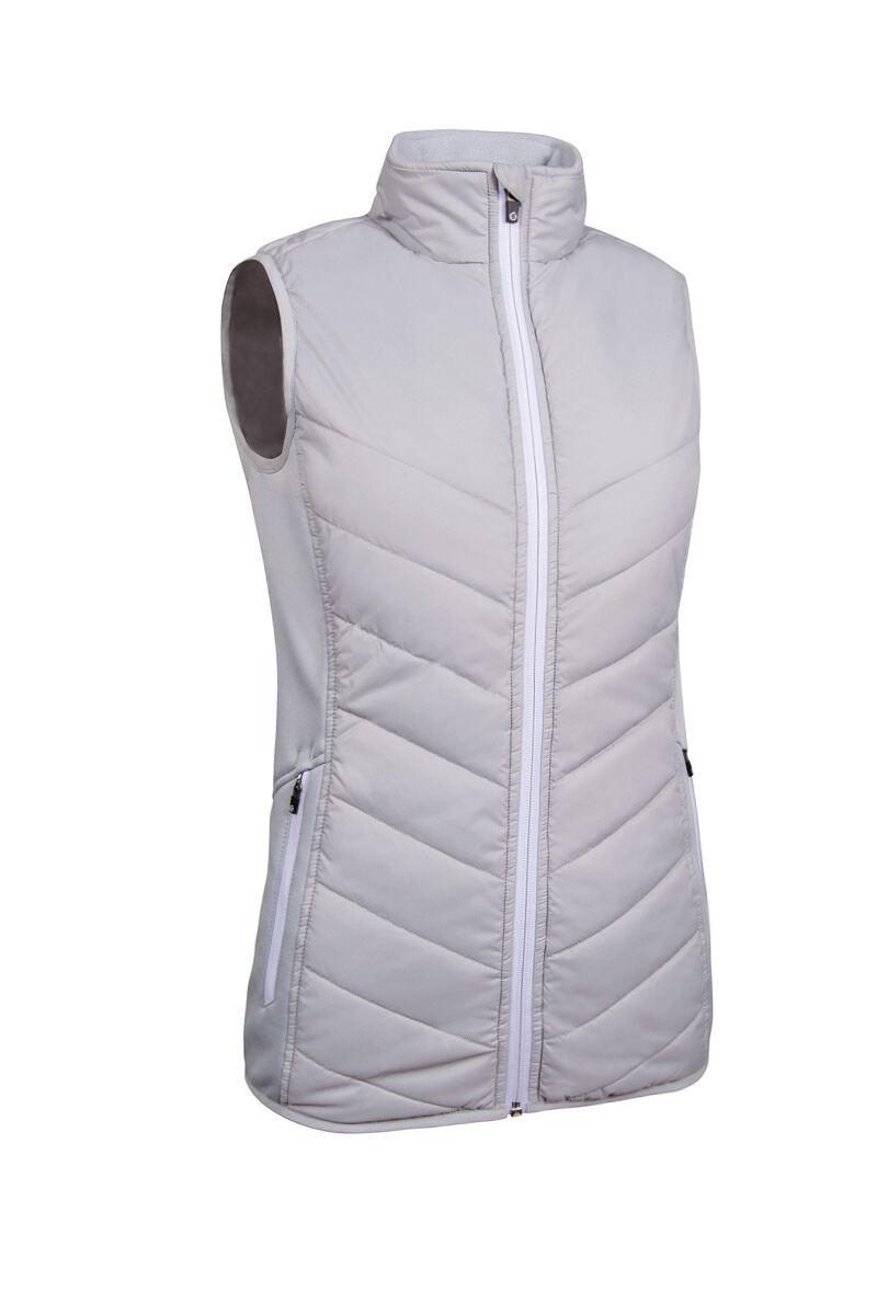 Ladies Zip Front Padded Stretch Panel Performance Golf Gilet Sale Silver/White S