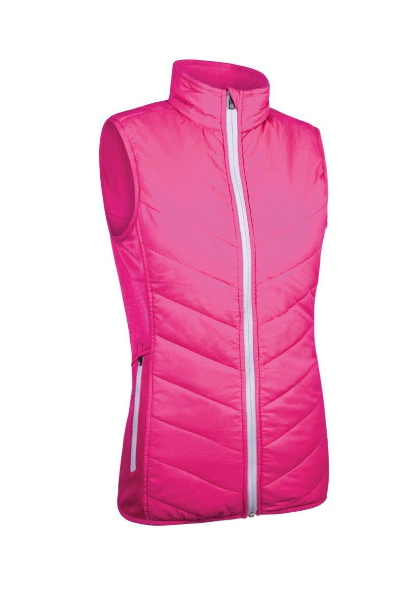 Ladies Zip Front Padded Stretch Panel Performance Golf Gilet Sale Solar Pink/White S