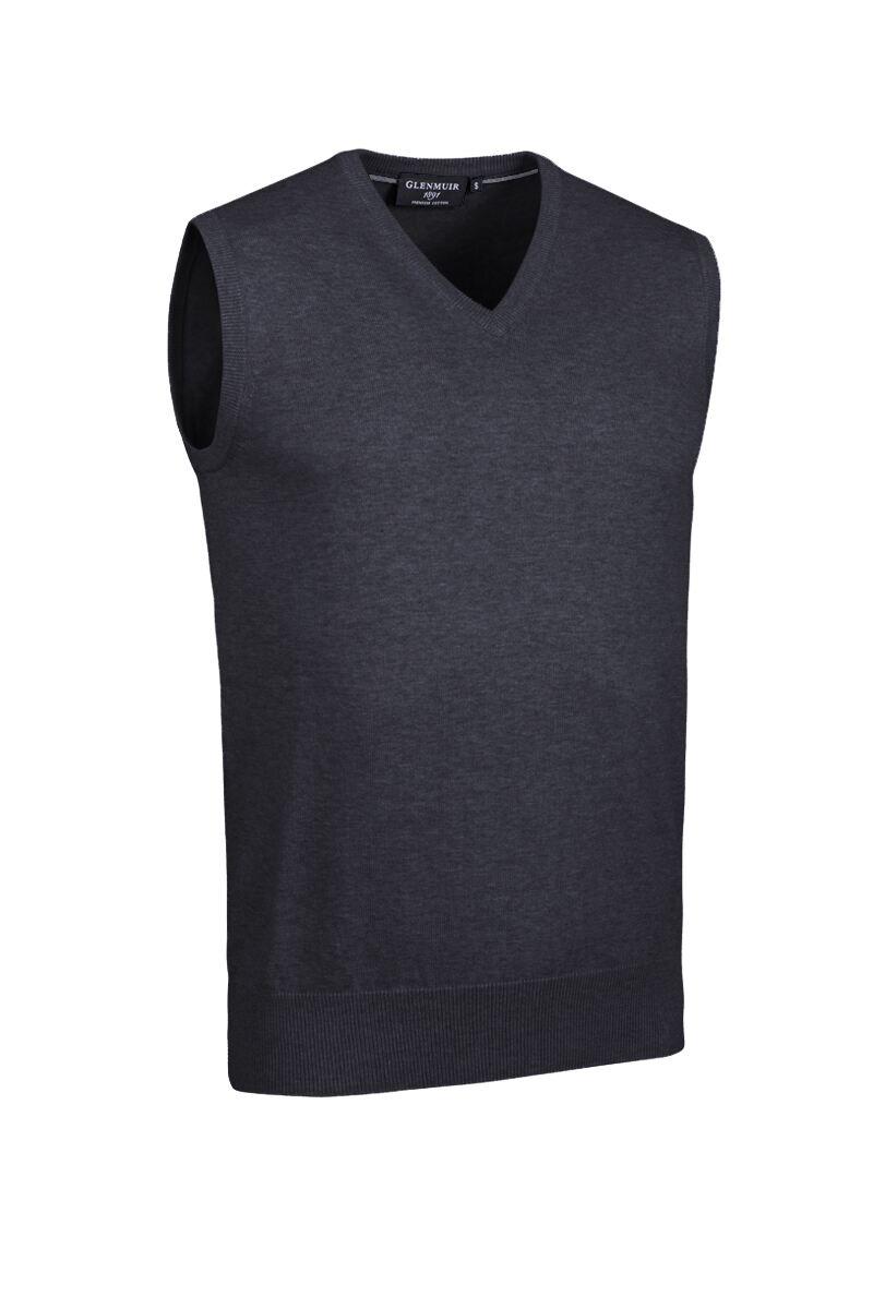 Mens V Neck Cotton Golf Slipover Charcoal Marl S