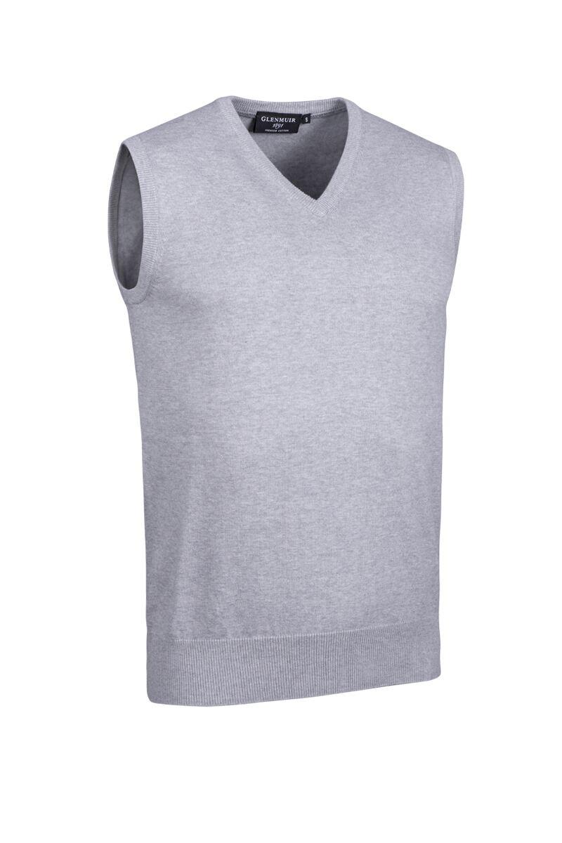 Mens V Neck Cotton Golf Slipover Light Grey Marl S