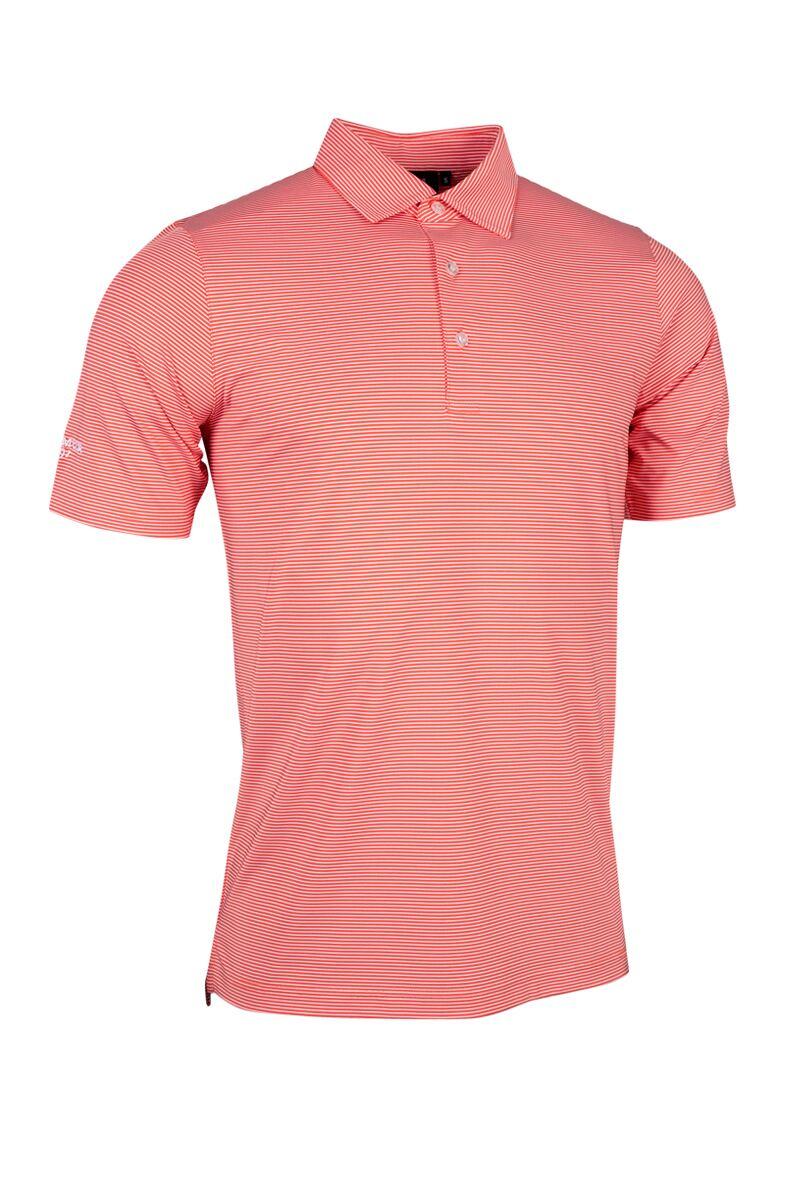 Mens Micro Stripe Performance Golf Polo Shirt Apricot/White XL