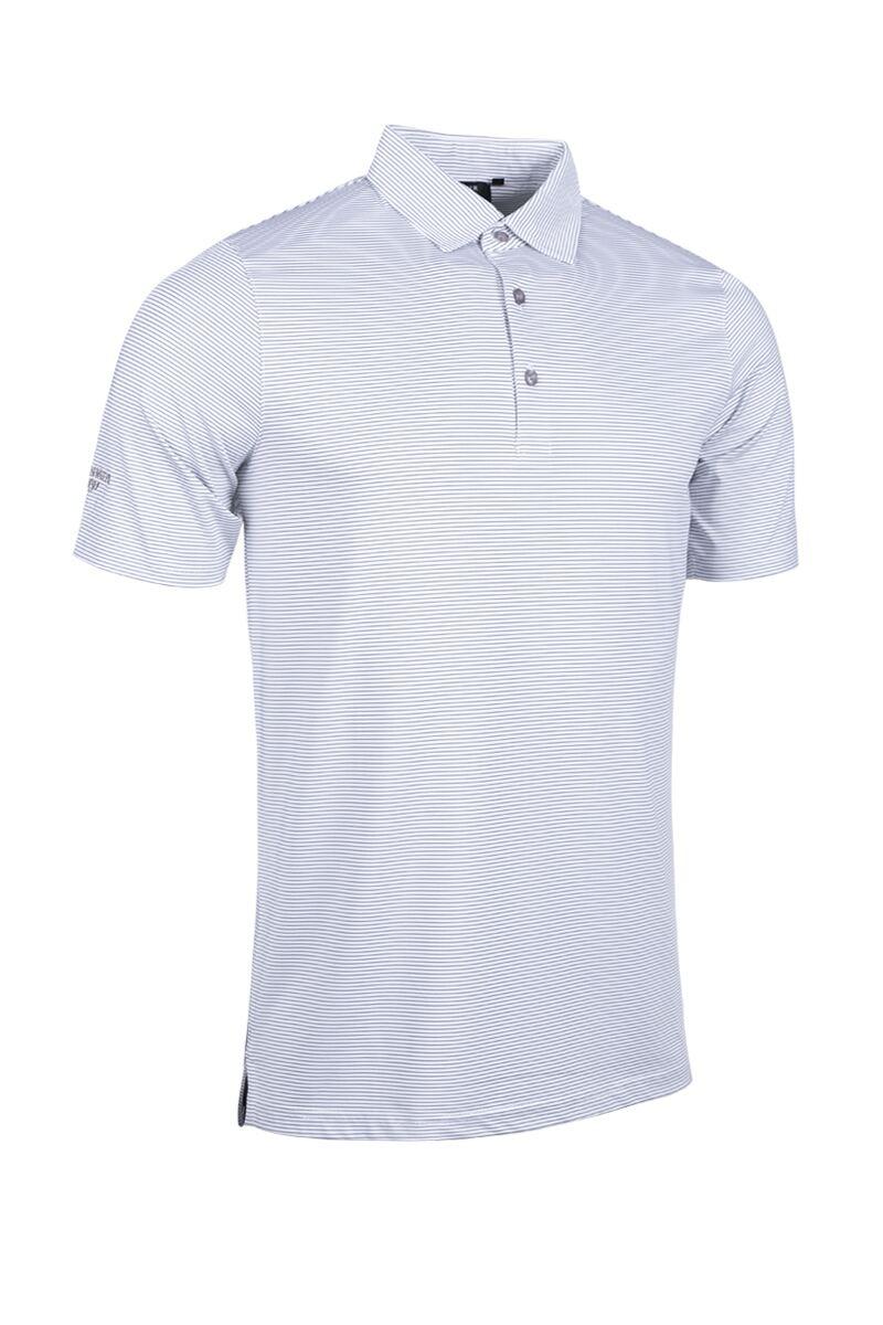 Mens Micro Stripe Performance Golf Polo Shirt White/Light Grey Marl XL