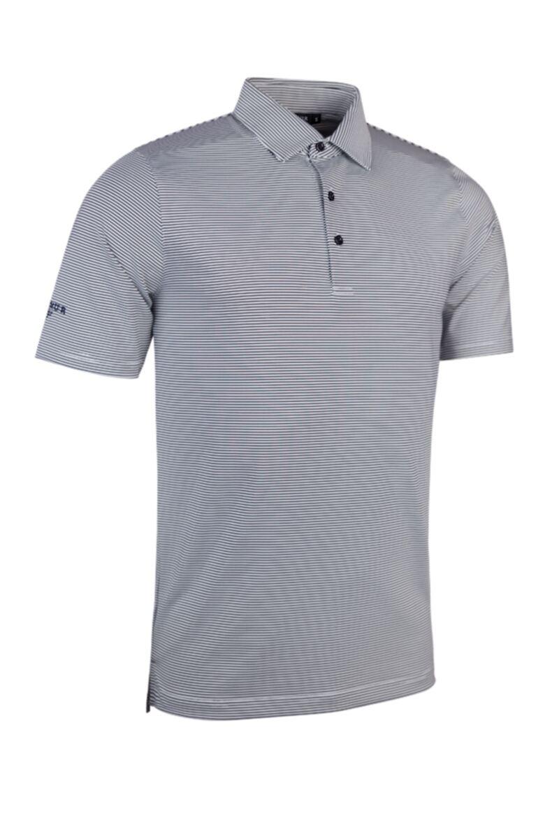 Mens Micro Stripe Performance Golf Polo Shirt White/Navy M