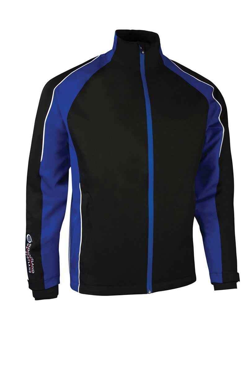 Mens Raglan Panelled Waterproof Golf Jacket Sale Black/Electric Blue/White S