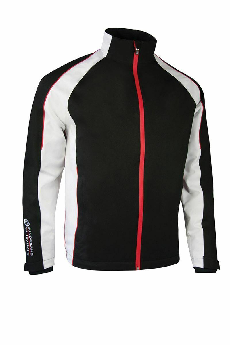 Mens Raglan Panelled Waterproof Golf Jacket Sale Black/White/Red S