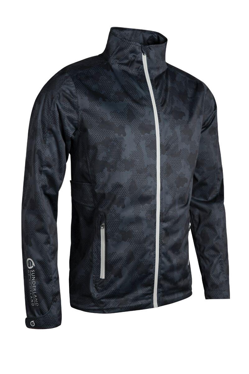 Mens Whisperdry Lightweight Waterproof Golf Jacket Black Camo/Silver L