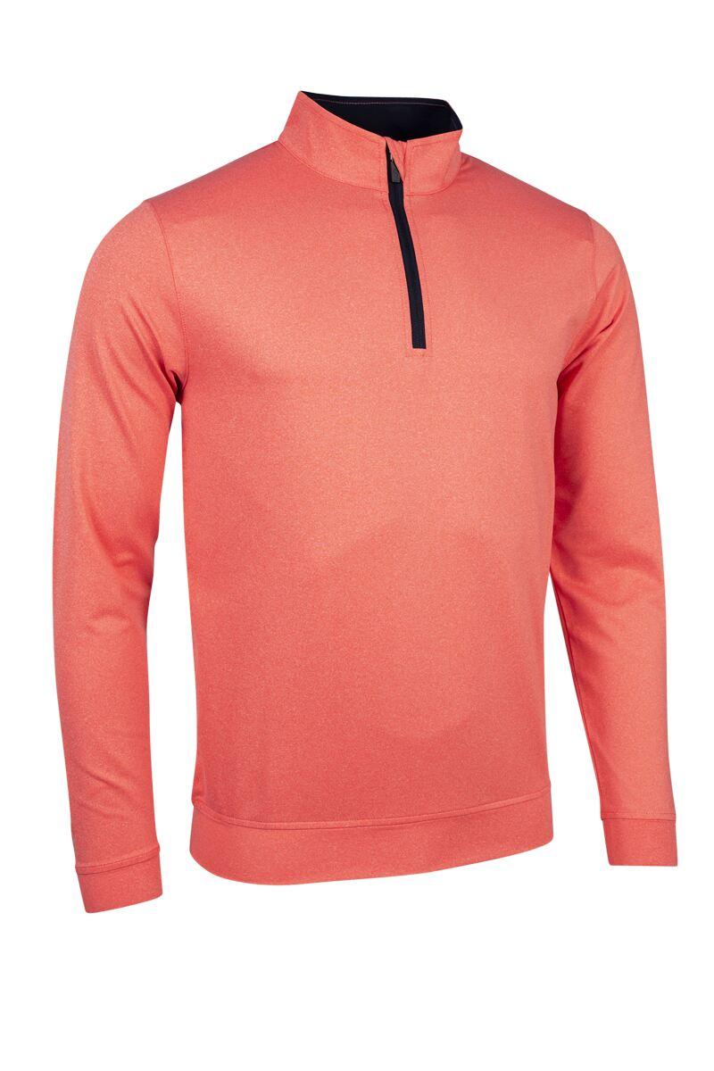 Mens Quarter Zip Lightweight Performance Golf Midlayer Apricot Marl/Navy S