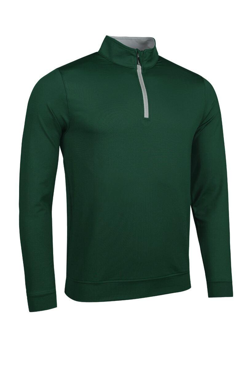 Mens Quarter Zip Lightweight Performance Golf Midlayer Bottle Green/Light Grey S