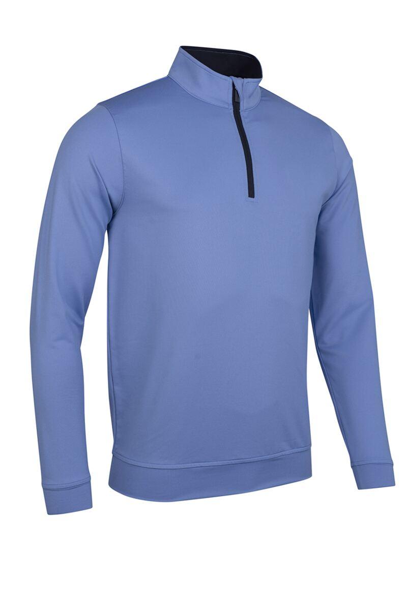 Mens Quarter Zip Lightweight Performance Golf Midlayer Light Blue/Navy L