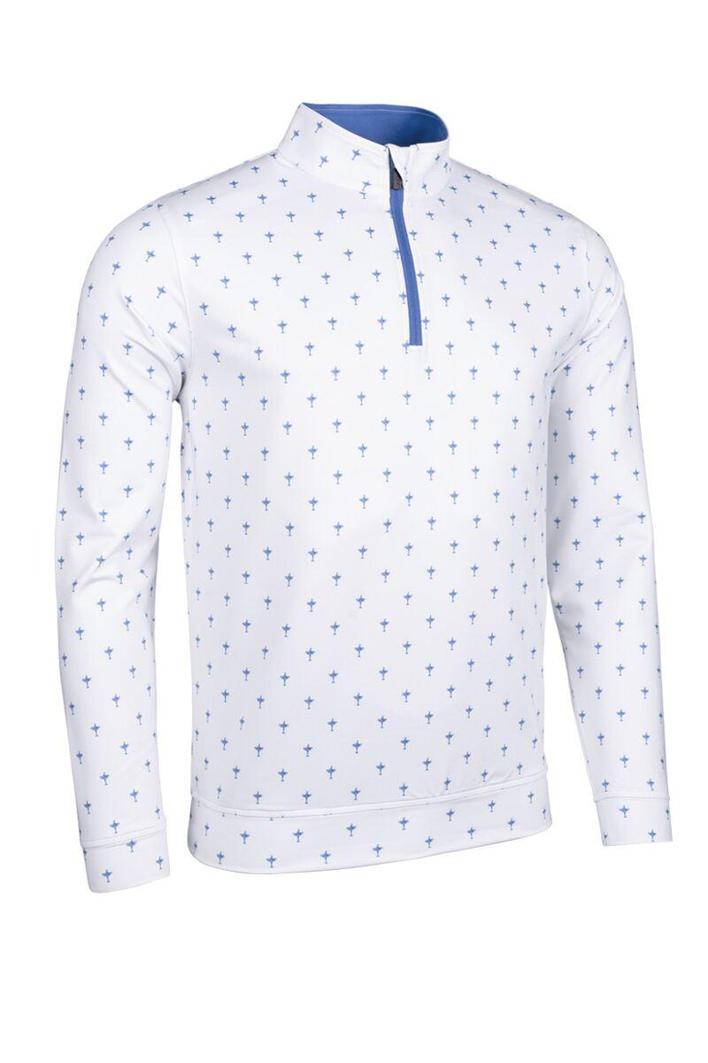 Mens Quarter Zip Lightweight Performance Golf Midlayer White/Tahiti Trophy Print M