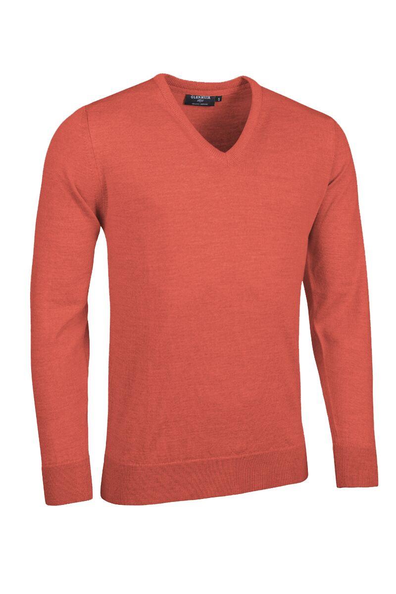 Mens V Neck Merino Wool Golf Sweater Apricot XXL