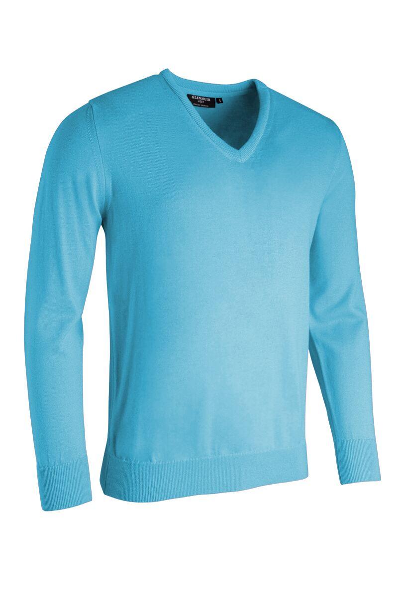 Mens V Neck Merino Wool Golf Sweater Aqua S