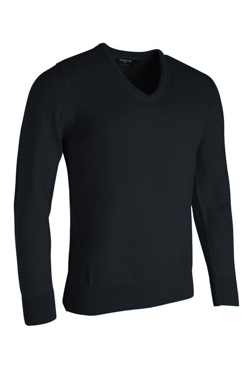 Mens V Neck Merino Wool Golf Sweater Black M