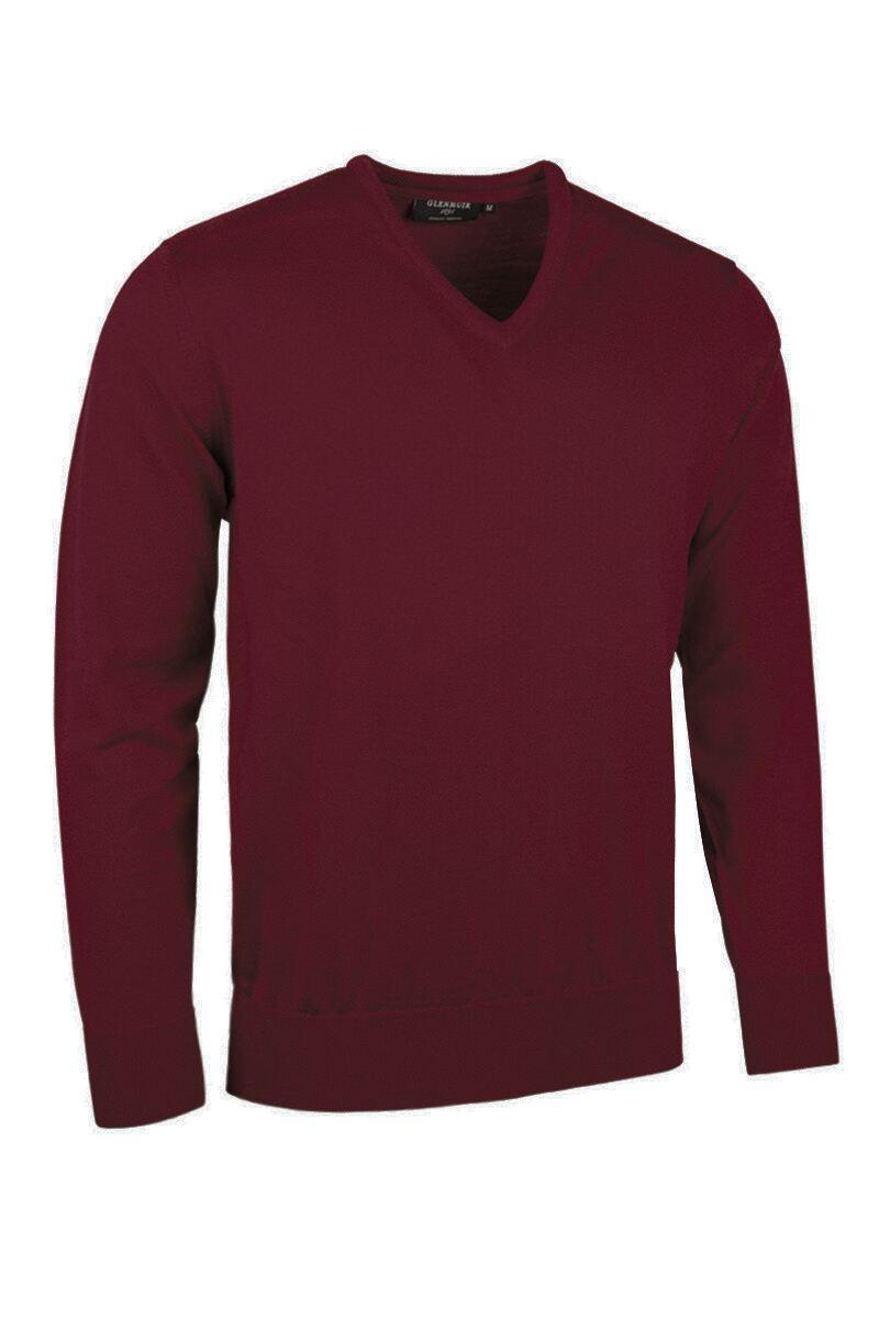 Mens V Neck Merino Wool Golf Sweater Bordeaux L