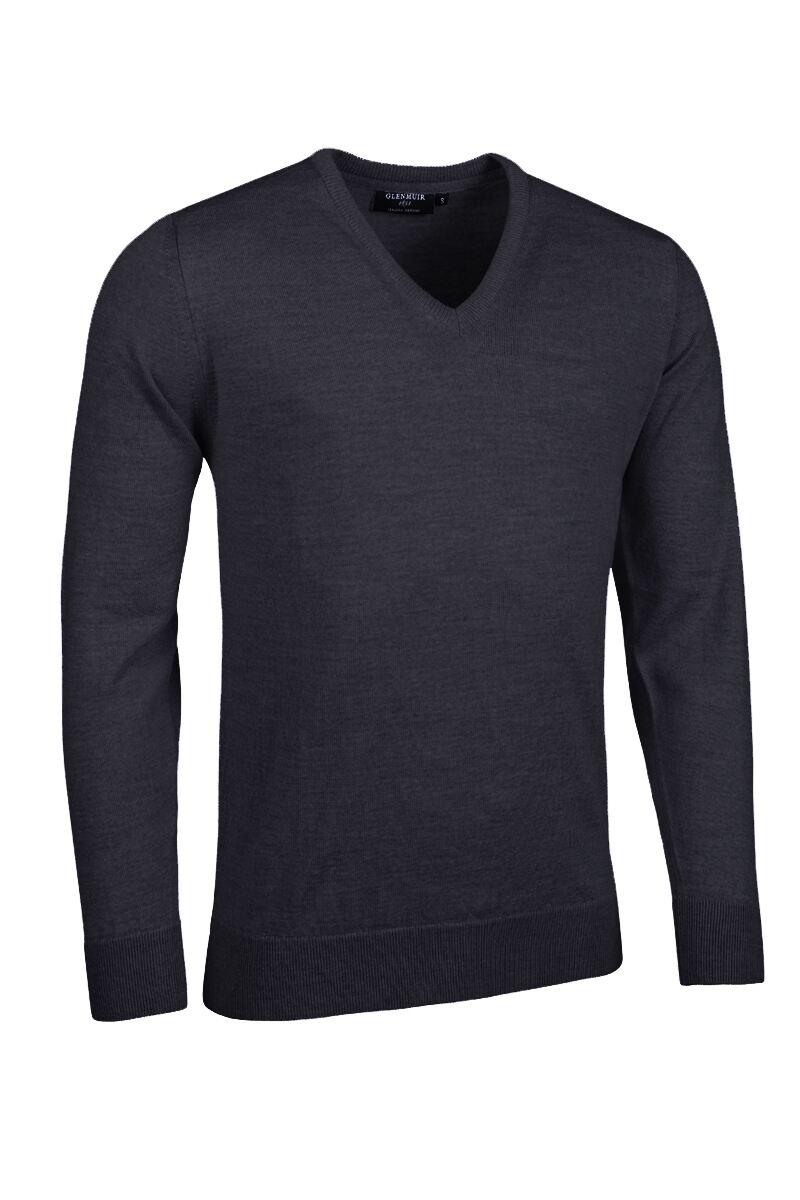 Mens V Neck Merino Wool Golf Sweater Charcoal Marl L