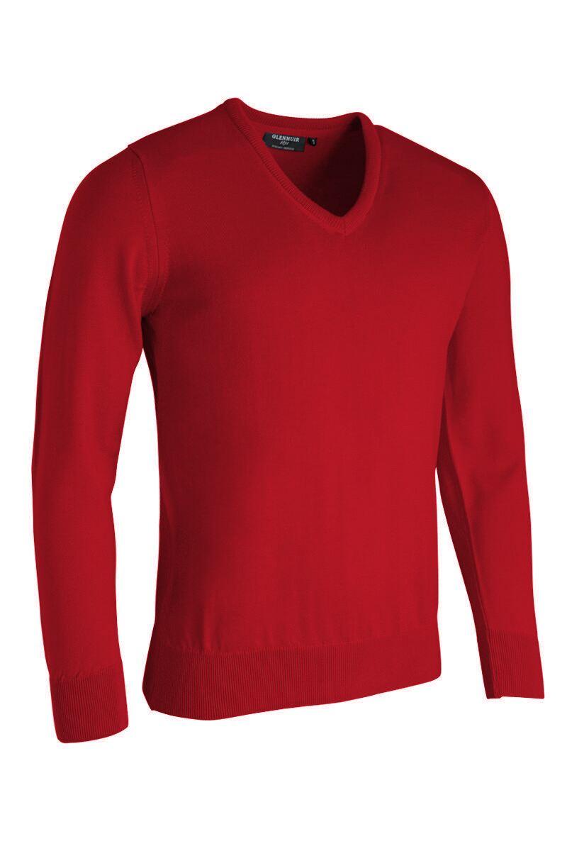 Mens V Neck Merino Wool Golf Sweater Garnet S