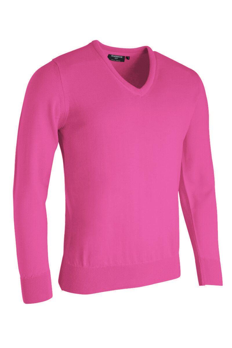 Mens V Neck Merino Wool Golf Sweater Hot Pink S