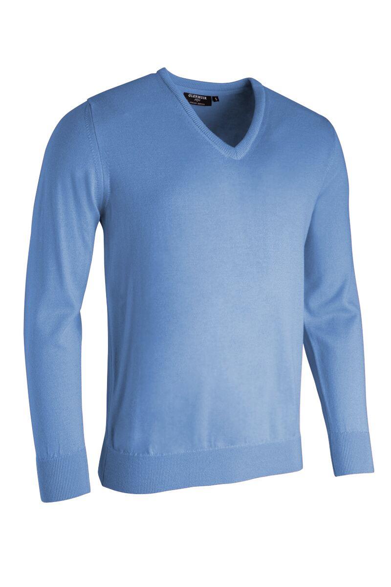 Mens V Neck Merino Wool Golf Sweater Light Blue M