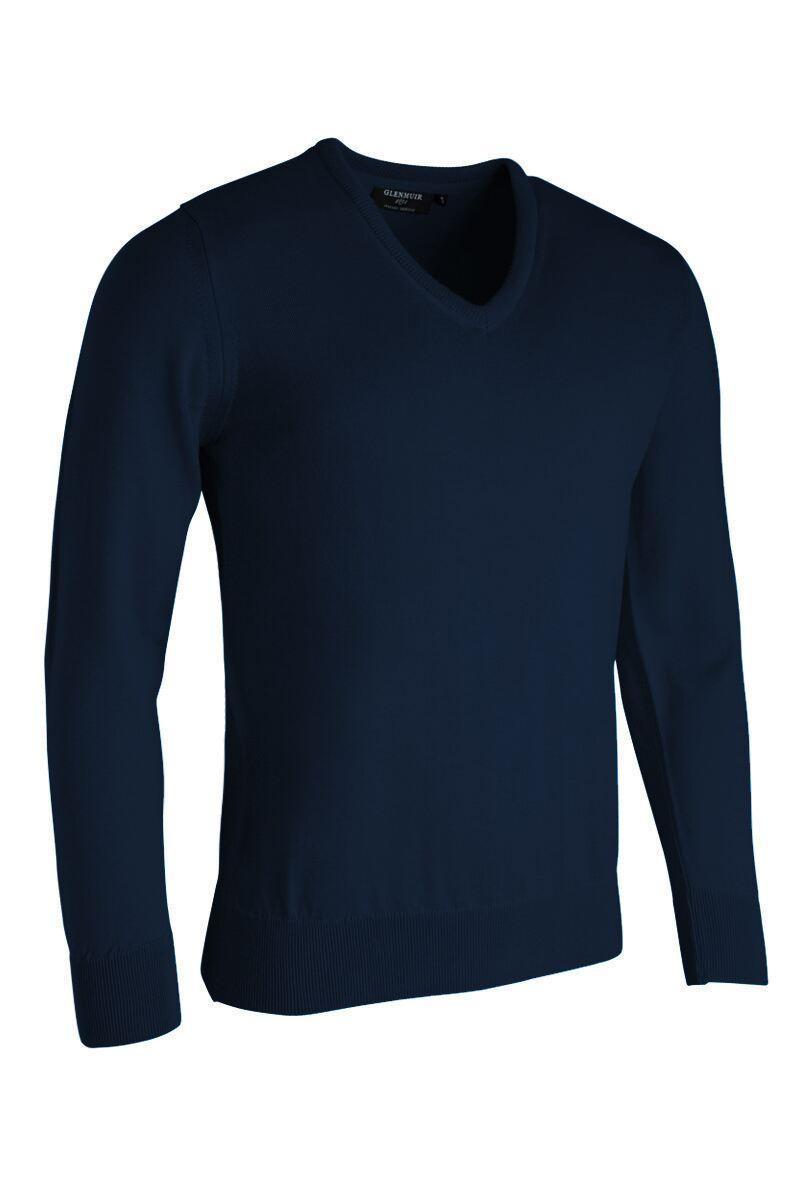 Mens V Neck Merino Wool Golf Sweater Navy S