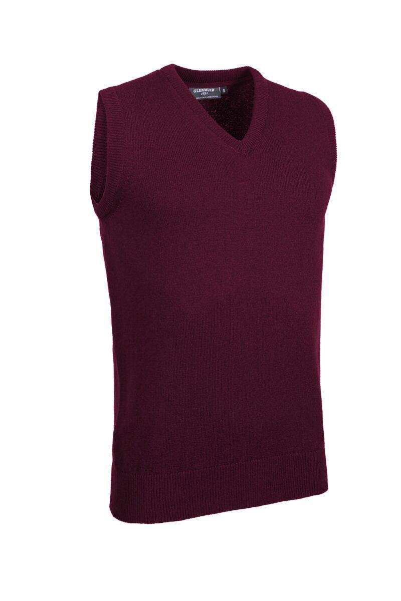 Mens V Neck Lambswool Golf Slipover Bordeaux L