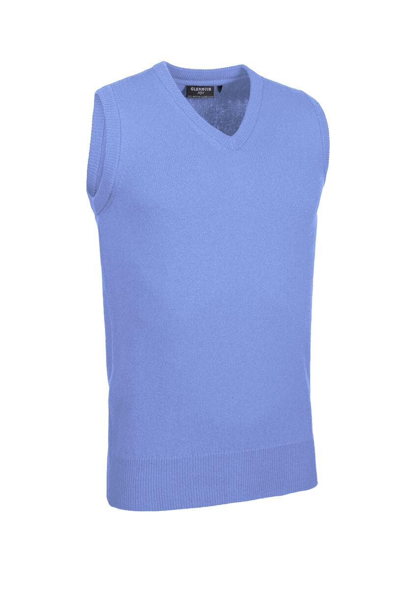 Mens V Neck Lambswool Golf Slipover Light Blue M