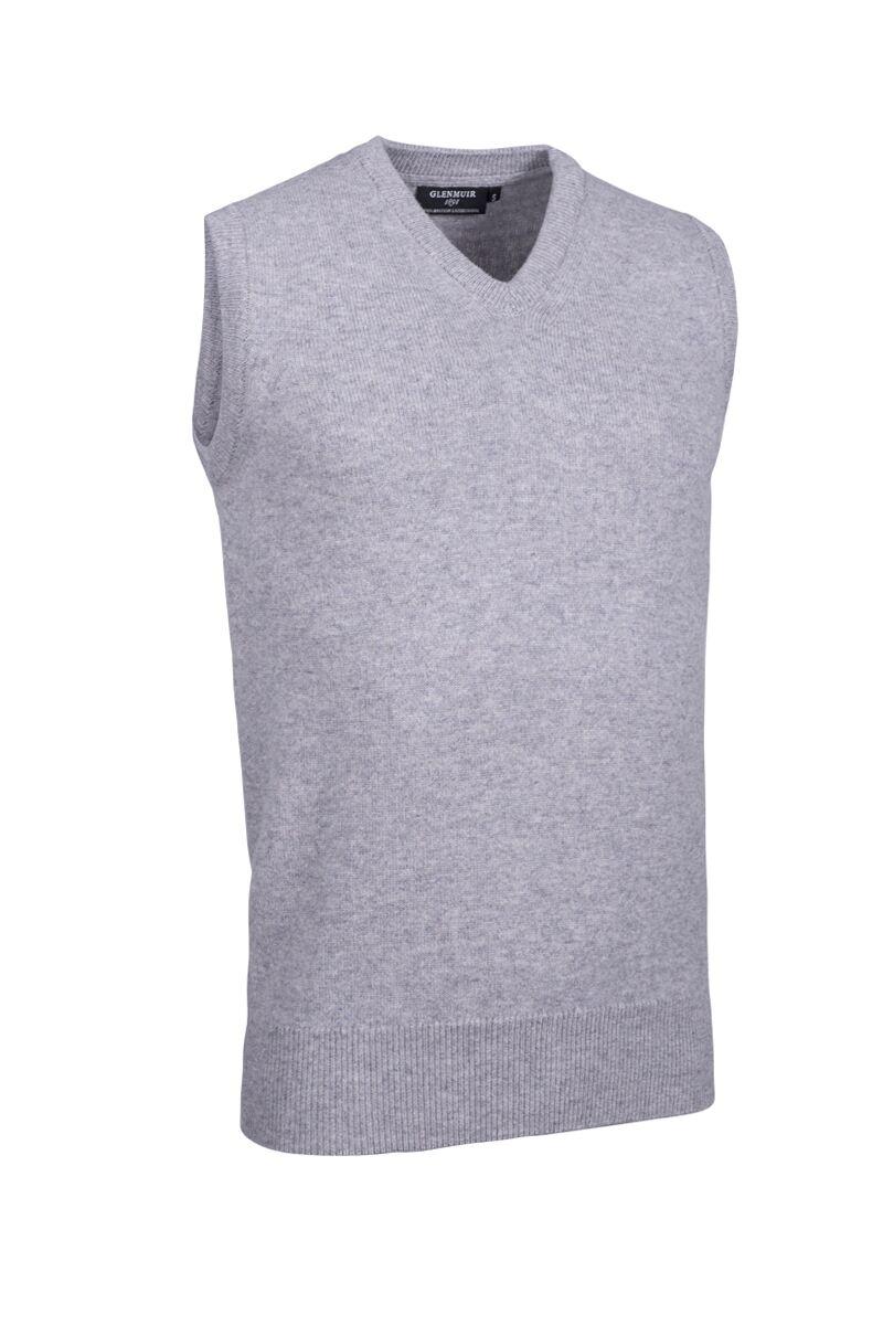 Mens V Neck Lambswool Golf Slipover Light Grey Marl S