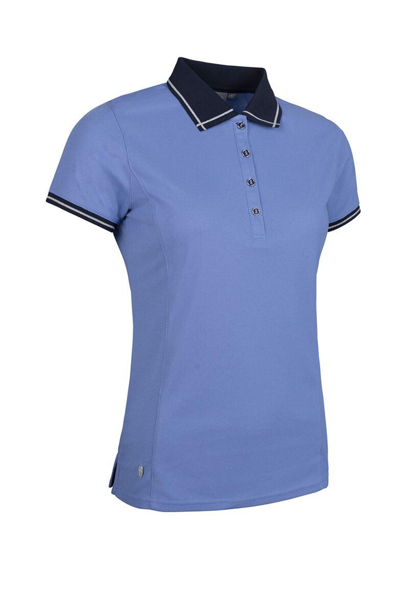 Ladies Lurex Tipping Performance Pique Golf Shirt Light Blue/Navy S