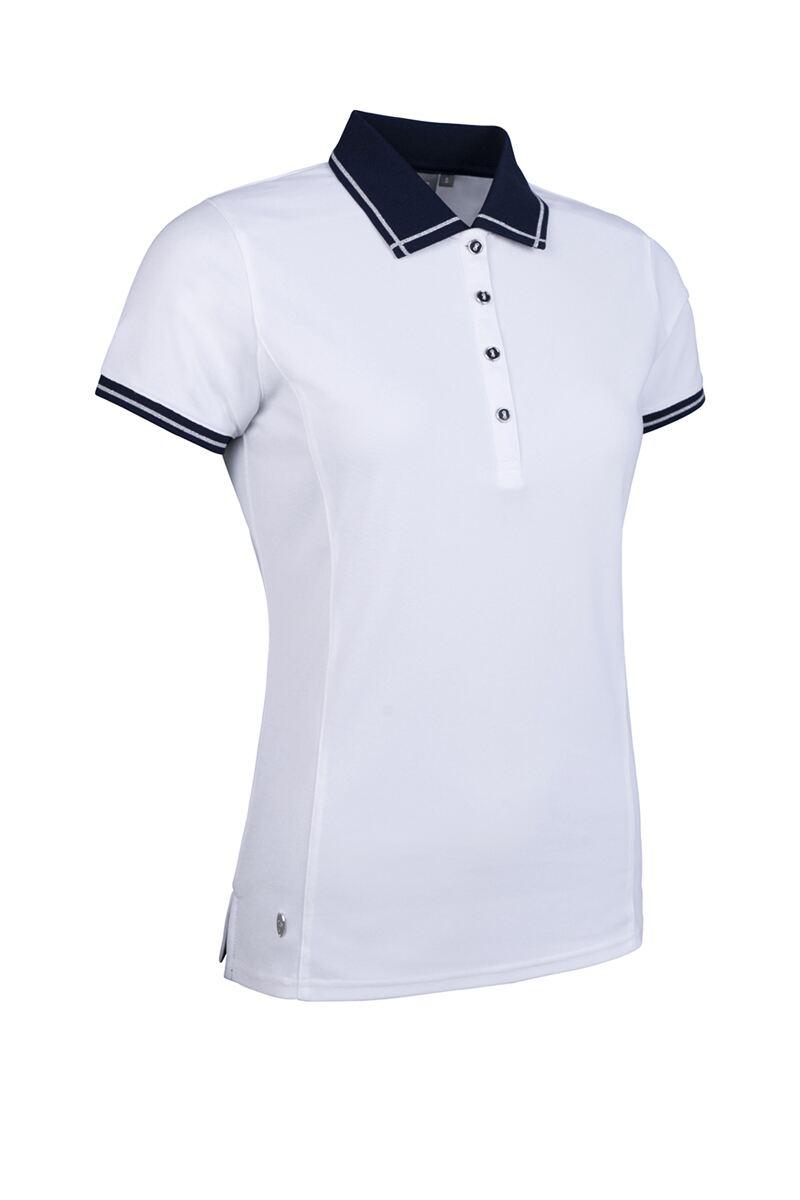 Ladies Lurex Tipping Performance Pique Golf Shirt White/Navy S