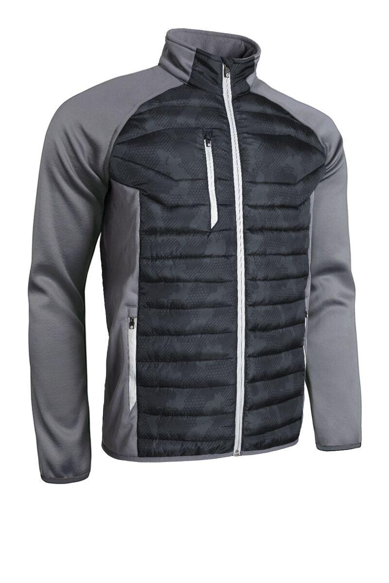 Mens Zip Front Padded Stretch Panel and Sleeves Performance Golf Jacket Black Camo/Gunmetal/Silver M