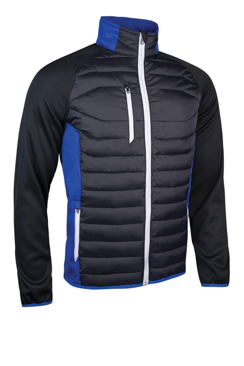 Mens Zip Front Padded Stretch Panel and Sleeves Performance Golf Jacket Black/Electric Blue/White S