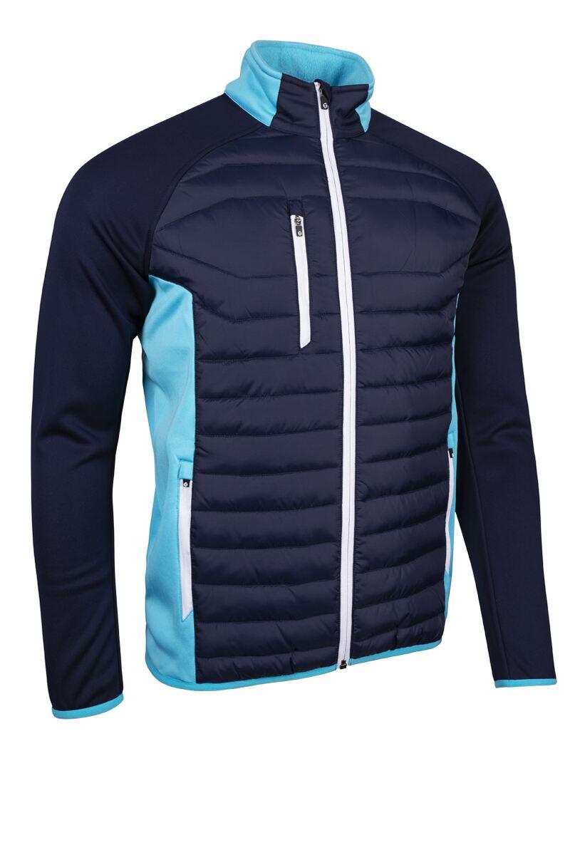 Mens Zip Front Padded Stretch Panel and Sleeves Performance Golf Jacket Navy/Aqua/White S