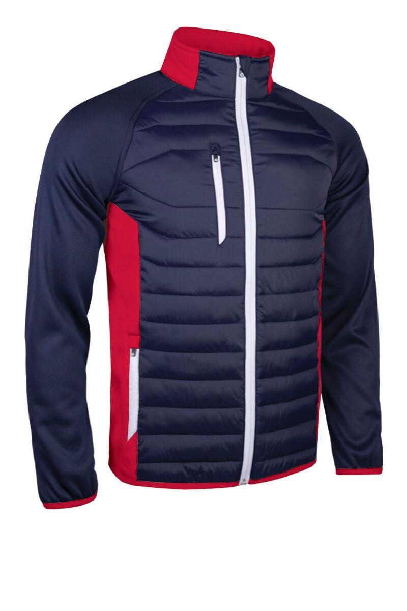 Mens Zip Front Padded Stretch Panel And Sleeves Performance Golf Jacket Navy/Red/White M