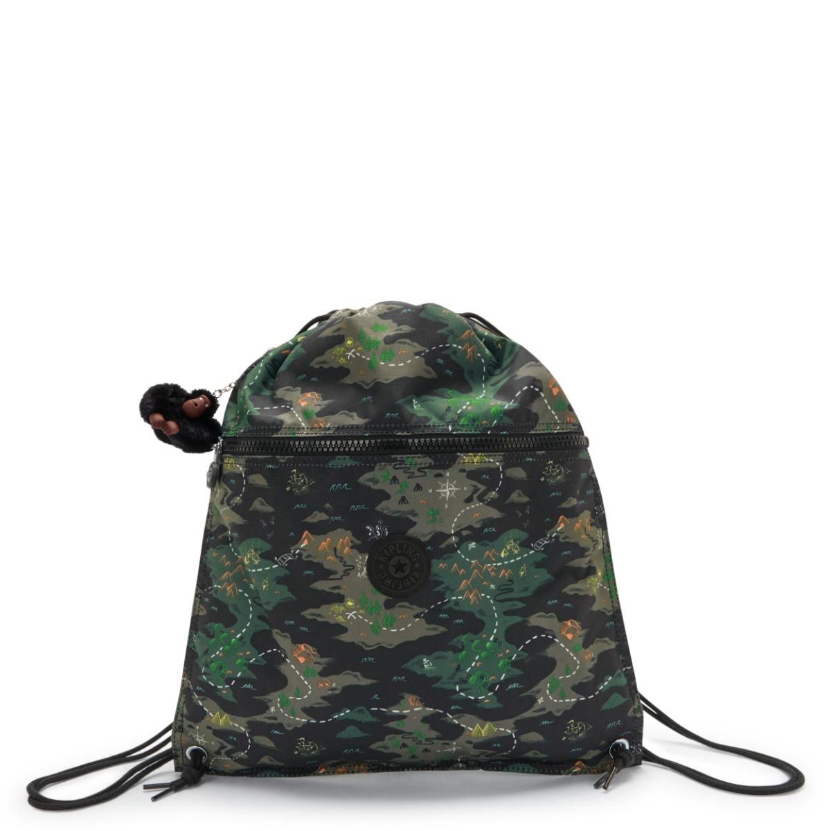 Kipling Backpack Supertaboo Camo Treasure Print Medium Woman 100% Recycled Polyester