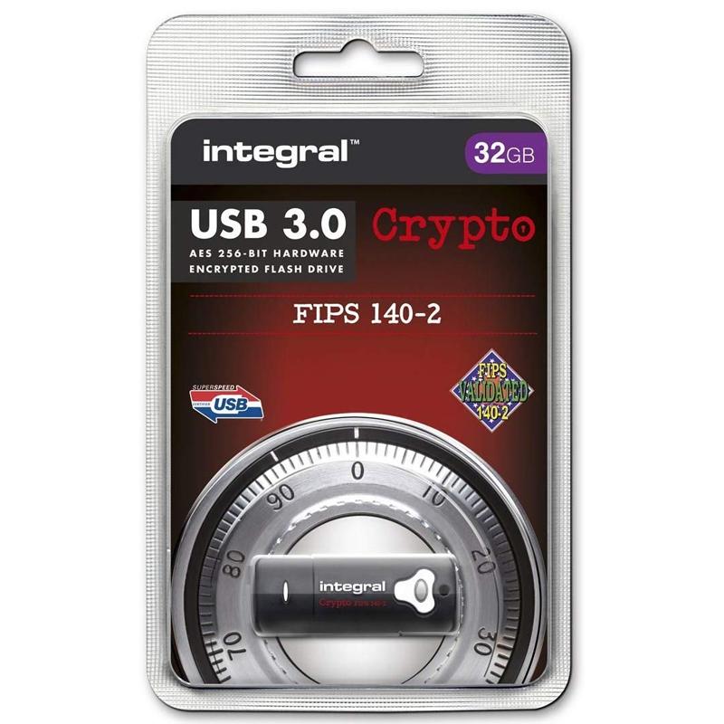 Integral 32GB Crypto FIPS 140-2 Encrypted USB 3.0 Flash Drive -