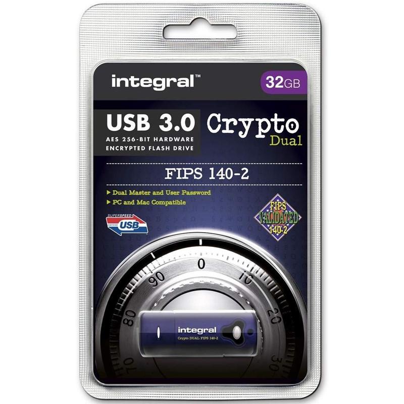 Integral 32GB Crypto Dual FIPS 140-2 Encrypted USB 3.0 Flash Drive -