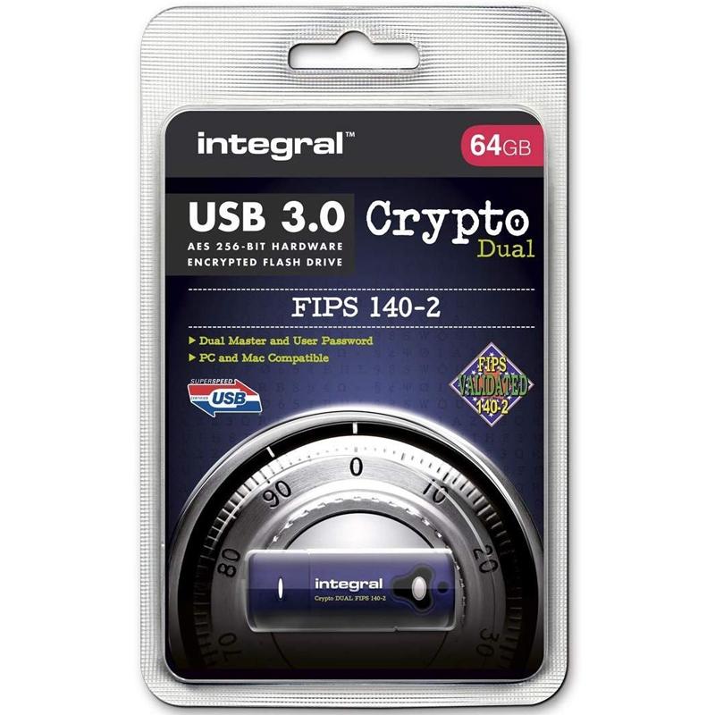 Integral 64GB Crypto Dual FIPS 140-2 Encrypted USB 3.0 Flash Drive -