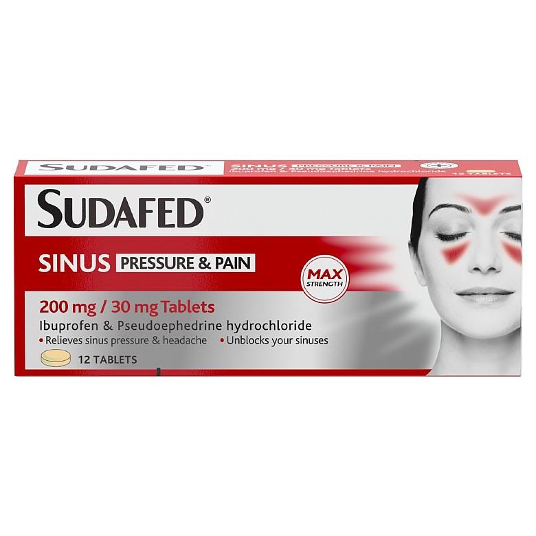 Sudafed Sinus Pressure & Pain 200Mg 30Mg Tablets 12 Tablets