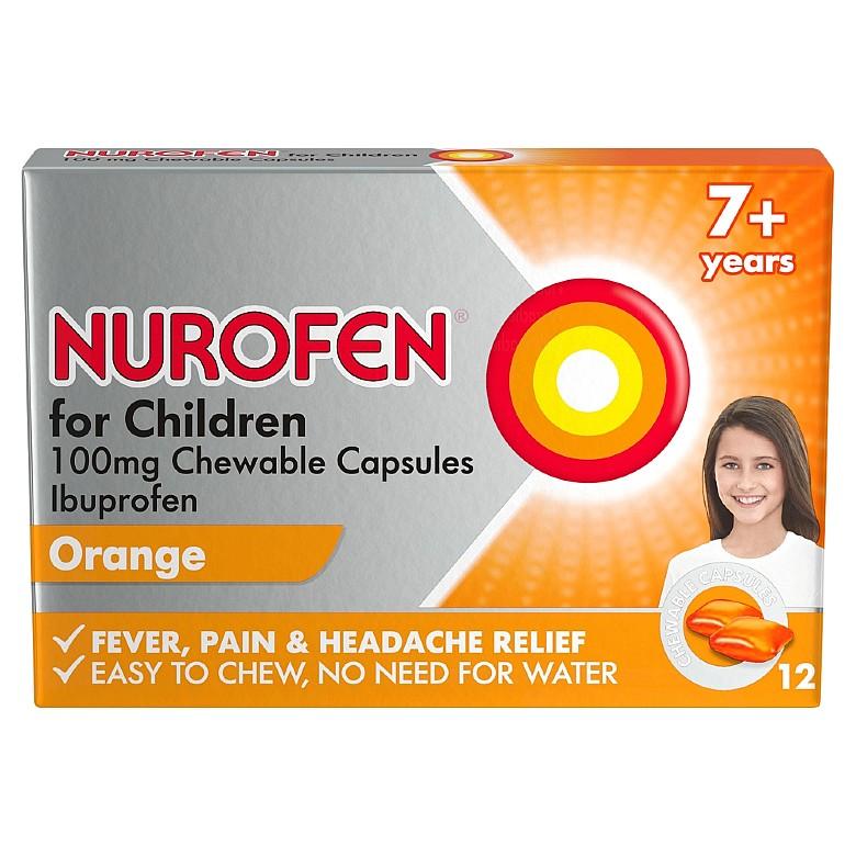 Nurofen Children 7+ Years Orange Soft Chewable Capsules 12 Capsules