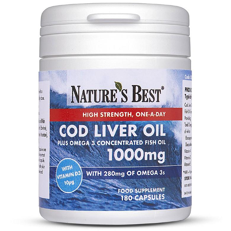 Cod Liver Oil 1000Mg, High Strength Omega 3S With Vitamins A, D And E 180 Capsules