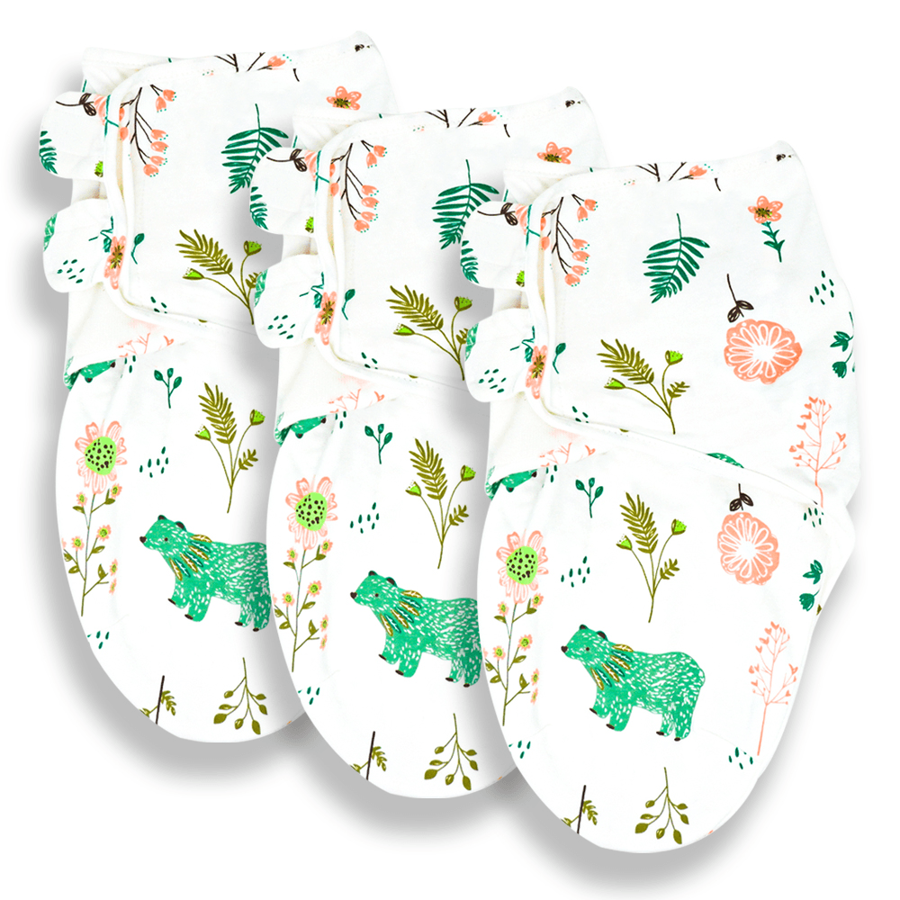 Callowesse Newborn Baby Swaddle - 0-3 Months - Bears and Blossoms - Pack of 3